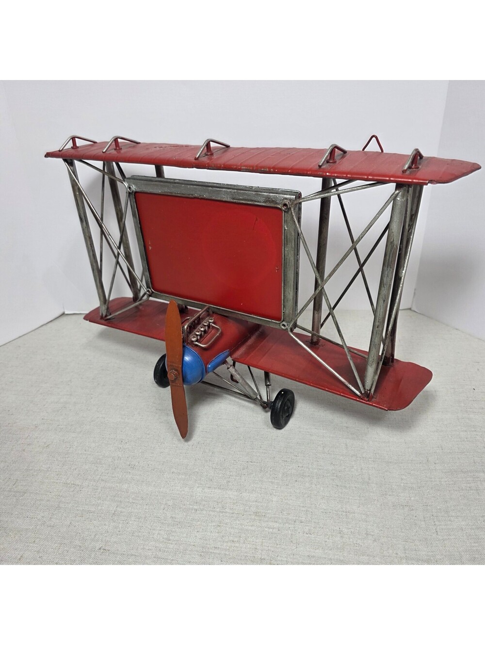 Metal Biplane Airplane Picture Frame Pilot Aviation Decor Vintage Style Red